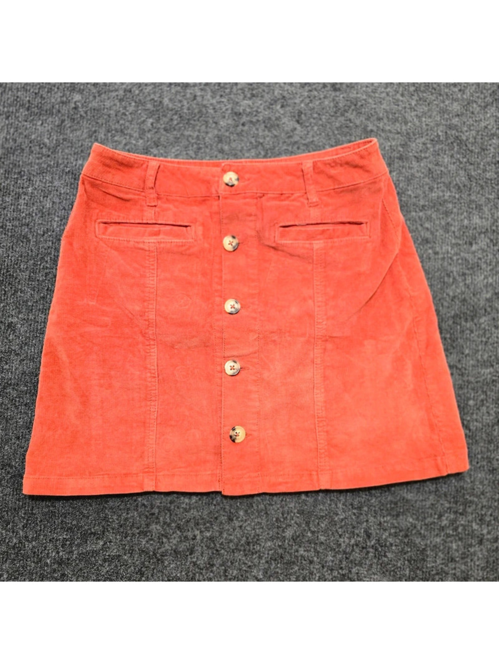 True Craft Orange Corduroy Button Up Skirt Cottagecore Indie Western Size 7